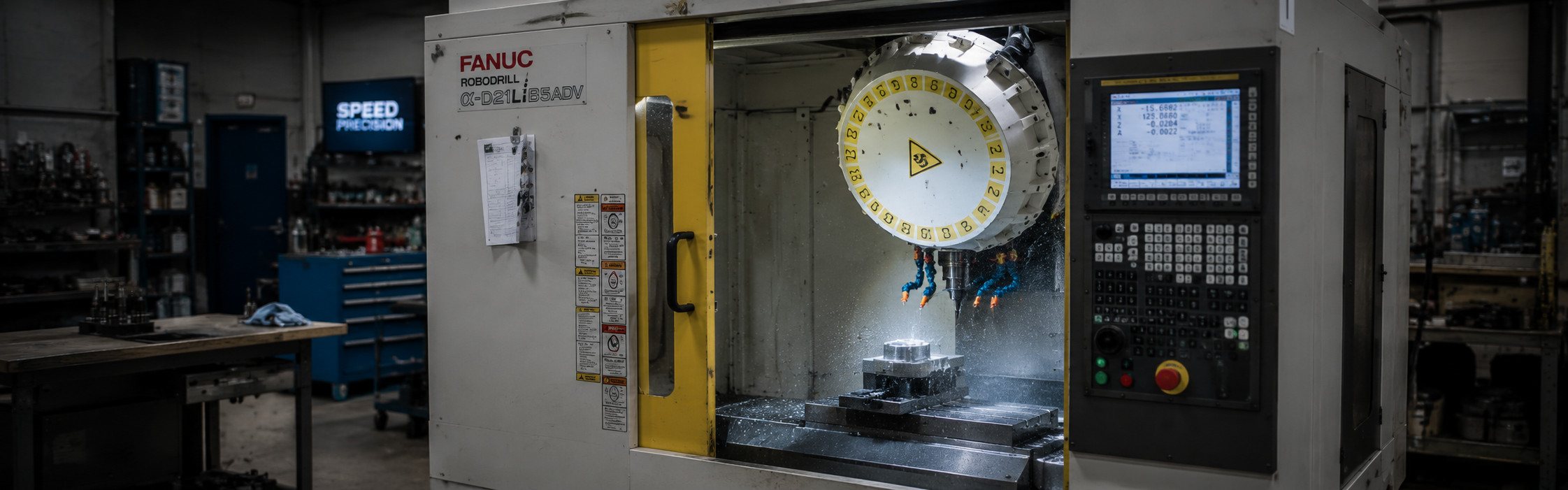 CNC machine milling a custom part on the Speed Precision Engineering shop floor
